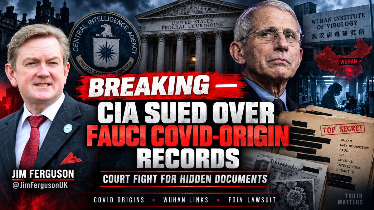 JimFergusonUK's tweet photo. 🚨 CIA SUED OVER FAUCI COVID-ORIGIN RECORDS — WHAT IS STILL BEING KEPT FROM THE PUBLIC?

A new lawsuit is attempting to force the CIA to release records involving Dr Anthony Fauci and the origins of COVID-19.

The case seeks communications concerning some of the most controversial questions of the entire pandemic era:
The origins of COVID-19.

Gain-of-function research.

The Wuhan Institute of Virology.

EcoHealth Alliance.

NIAID-funded coronavirus research.

And the selection of scientific experts involved in assessing the origins question.

The lawsuit also seeks CIA communications connected to intelligence-community handling of the origins investigation and the production of records.

That matters because this is no longer simply an argument about competing theories.

This is now a court fight over documents.

The lawsuit was filed after the CIA allegedly failed to respond to a Freedom of Information Act request seeking the material.

At this stage, the records themselves have not been released.

That distinction is critical.

This lawsuit does not prove that the CIA possesses documents showing wrongdoing by Fauci.

It does not prove a laboratory origin.

And it does not prove that intelligence agencies concealed evidence.

But it does raise a very simple question:

Why should records concerning one of the most consequential public-health events in modern history remain hidden from the public?

The COVID-origin debate affected billions of people.
Governments imposed extraordinary restrictions.

Businesses were closed.
Borders were sealed.
Children were removed from classrooms.
People lost jobs.

Entire populations were subjected to unprecedented public-health policies.

And years later, fundamental questions about the origins of the virus and the way those questions were handled are still being fought over.

If these records contain nothing significant, release them.
If they show internal disagreement, let the public see it.

If intelligence officials reached conclusions that differed from what politicians or public-health officials were saying publicly, people deserve to know.

And if there is nothing controversial at all, transparency ends the speculation.

The answer to mistrust is not more secrecy.

It is evidence.
It is documents.
It is accountability.

And it is allowing the public to see what their institutions knew — and when they knew it.

This case could become important because it may finally force another part of the COVID-origin record into the open.

The documents have not yet spoken.

But someone is now asking a federal court to make sure they get the chance.