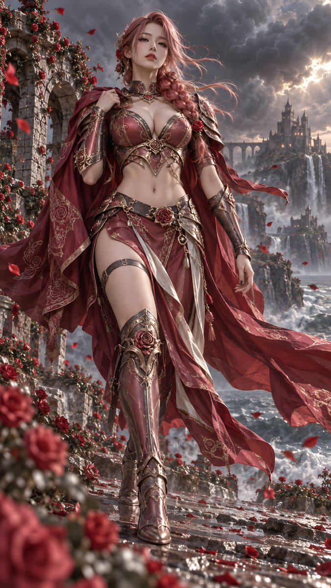 dreamscapeanime's tweet photo. Petals in the tempest, steel in the soul. 🥀⚔️

Beauty crowned by courage. 🌹✨

#AIFantasy #CharacterReveal #DigitalCreator #FantasyFashion #VisualArt #EpicFantasy https://t.co/y1zkGke5CN