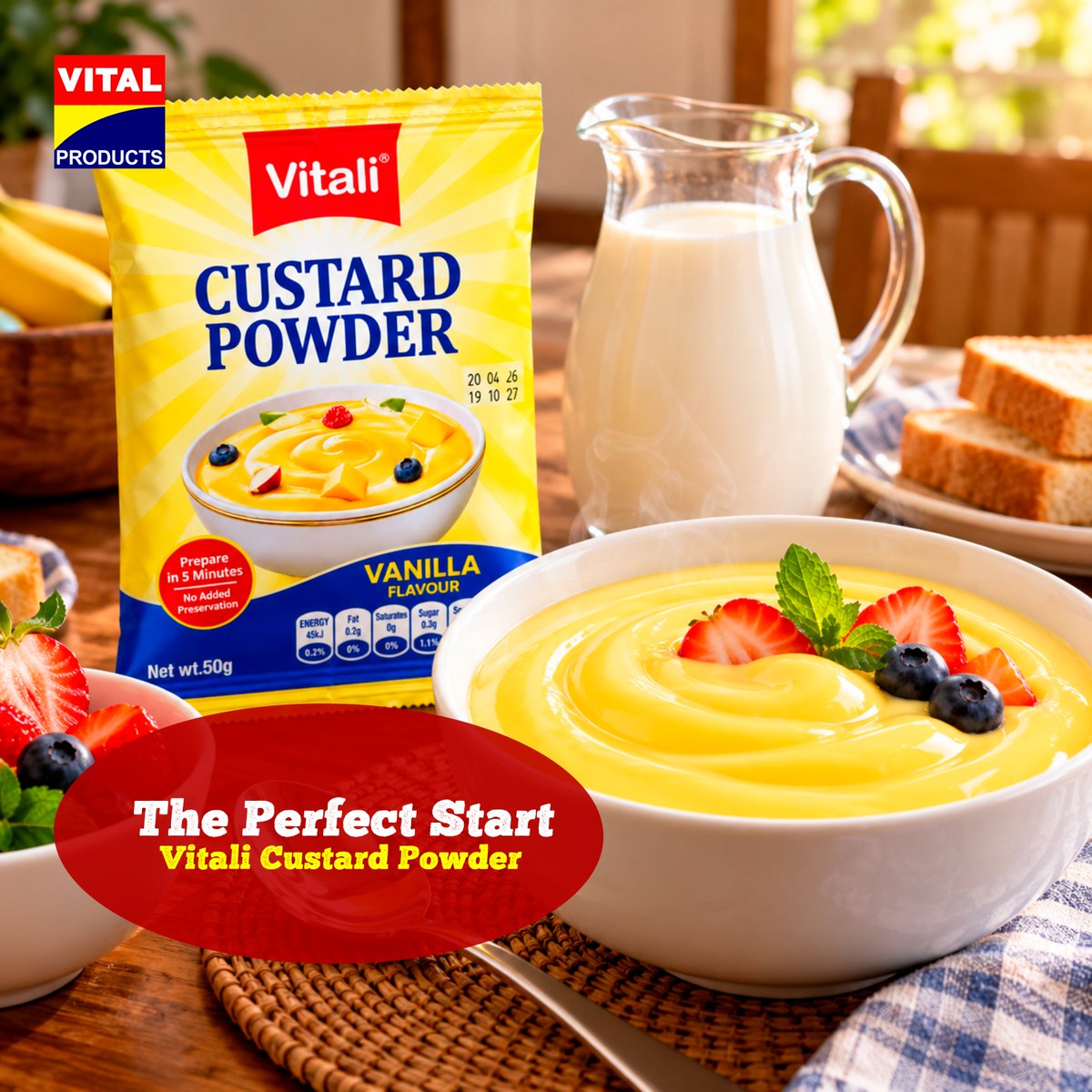 VProductsplc's tweet photo. Vitali Custard is the perfect start to your day. It's delicious, smooth and satisfying. Want a quick breakfast that gets you going through the day? Look no further than Vitali Custard. It's smooth every time.

#VitalProducts #VitaliCustard https://t.co/TLohJB2jD4
