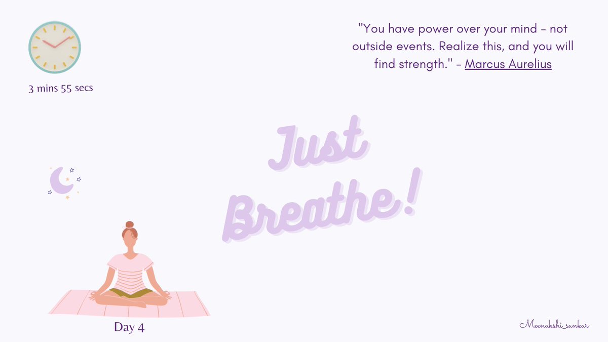 SankarMeenakshi's tweet photo. Day 4 of #100daysofmeditation. I tried focusing on my breath, I tried counting the number of breaths. My ADHD brain got distracted by the sensation on the nose and lost track of the count. I managed 4 minutes. https://t.co/OqclgmbxPL
