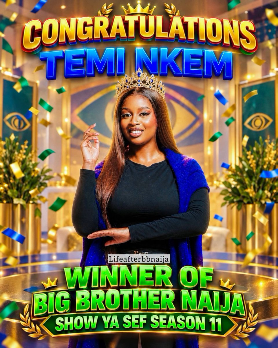 Tunex01's tweet photo. Big Congratulations to Temi Nkem on becoming the Winner of Big Brother Naija "Show Ya Sef" Season 11 🥳🎈; Indeed you Came, you Saw and you Conquered 👑🎉❤️..

#BBNaija https://t.co/ZTYQkeLpF5