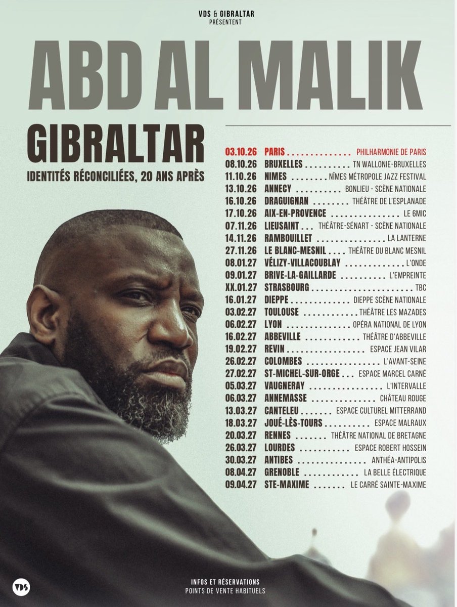 AbdAlMalikMusic's tweet photo. Hier soir à la @philharmonie lancement de la tournée Gibraltar 20 ans après !!! C’est parti, on vous attend partout en France de coeur ferme !!! 🙏🏿❤️😘🇫🇷👑🎤 #abdalmalik https://t.co/VY8dMDtrd6