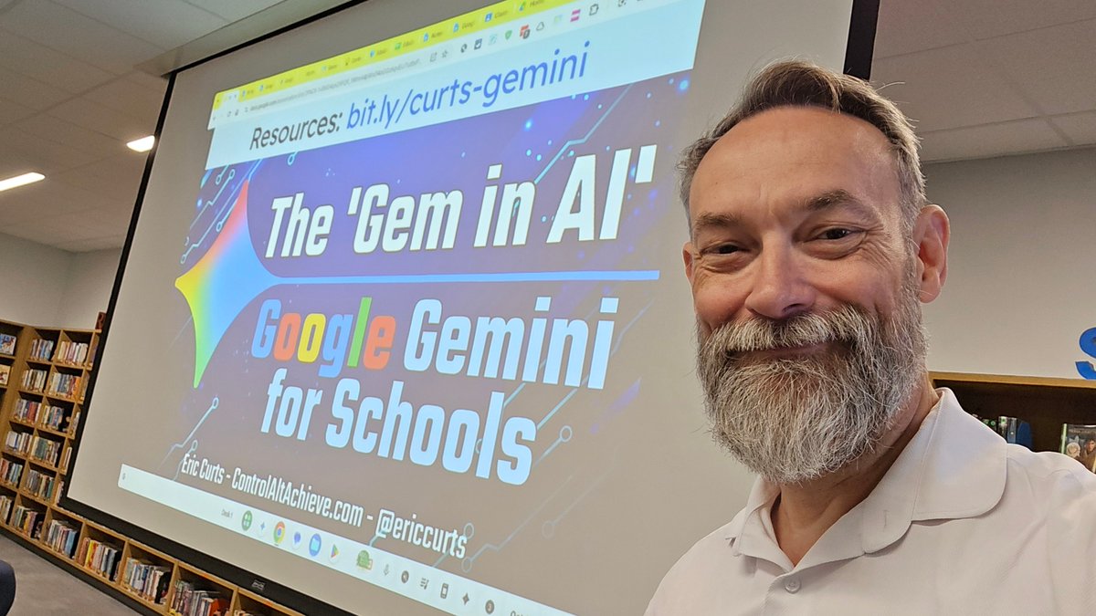 ericcurts's tweet photo. Thanks so much to Greendale Schools in Wisconsin for bringing me in for:
🧓Parents Night on AI overview, benefits &amp; concerns
✨ Staff PD on Gemini and Notebook
All of my PD resources here https://t.co/MRwa0NAKIB

#EdTech #AIinEDU https://t.co/wQlkMoYEmt