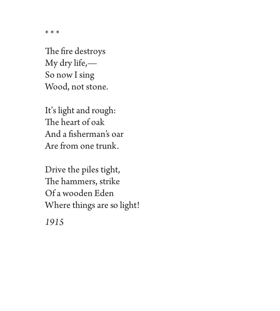aliner's tweet photo. So now I sing
Wood, not stone. 

Osip Mandelstam (t. by Ian Probstein) https://t.co/6scAixB6rO