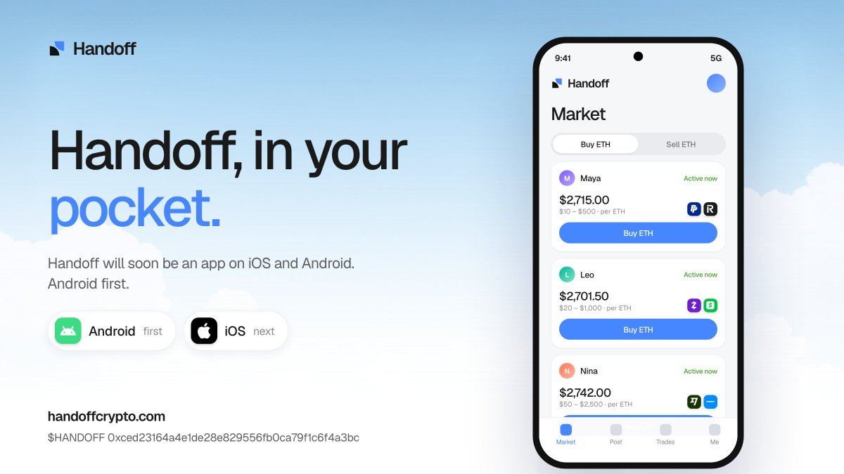 Handoffcrypto's tweet photo. handoff is coming to your phone. we have been submitting the app: android first, then iOS. $HANDOFF https://t.co/HmeUpCNkKR
