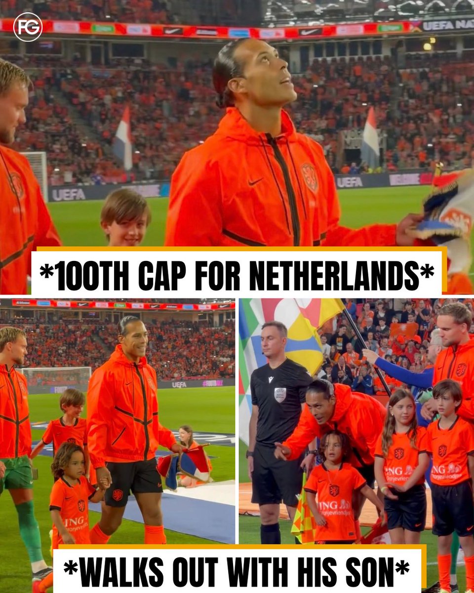 footballinggod5's tweet photo. A Beautiful Moment for Virgil Van Dijk as He Walks Out With His Son on His 100th Appearance for the Netherlands! 🥹🧡🇳🇱

Congratulations on a century of international appearances, Virgil! 👏👏 https://t.co/zZV6tHATIz