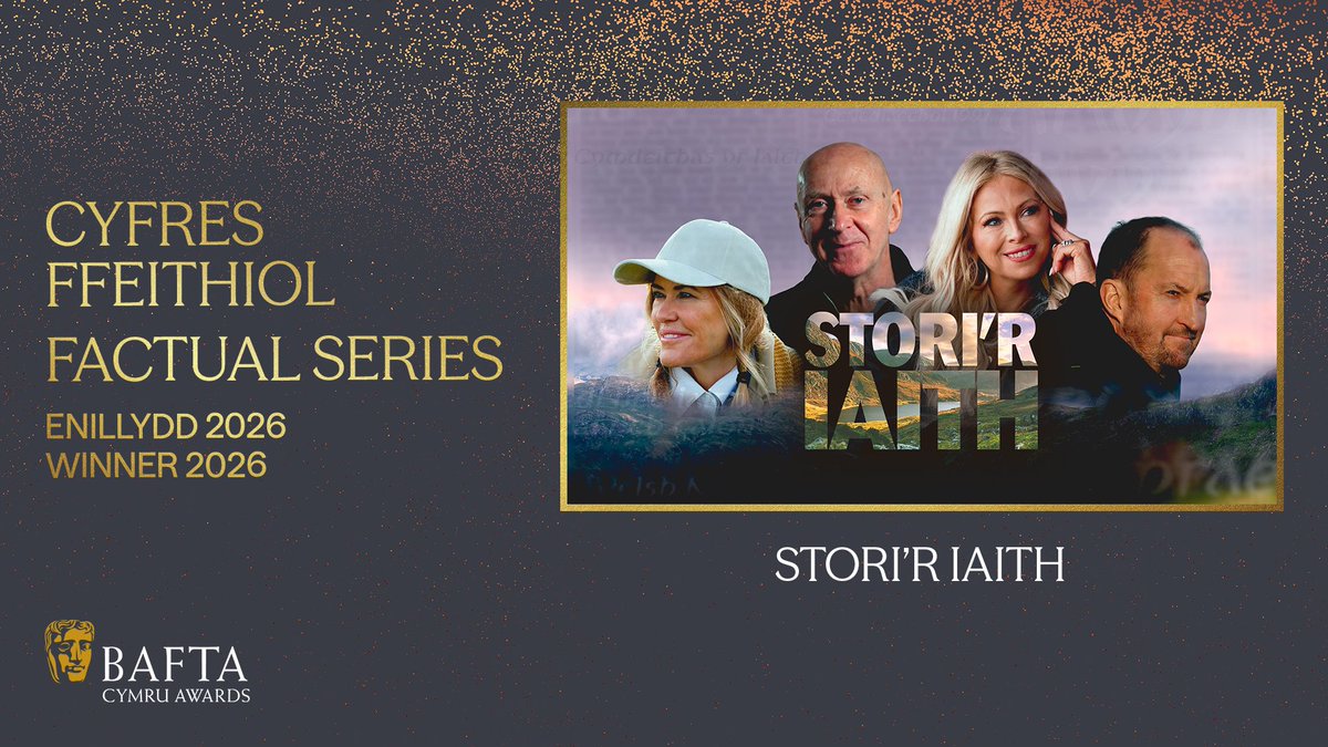 BAFTACymru's tweet photo. Mae’r wobr heno am Gyfres Ffeithiol yn mynd i Stori’r Iaith 🏆

#BAFTACymruAwards https://t.co/v53PcW91LB