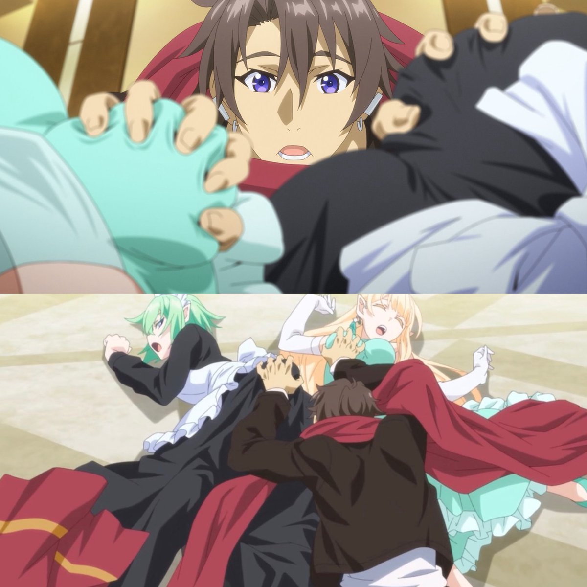 Bakuhydra's tweet photo. Kousuke accidentally grab Ludivine and Claris

#Majieku #マジエク https://t.co/k3RcWtAvwh