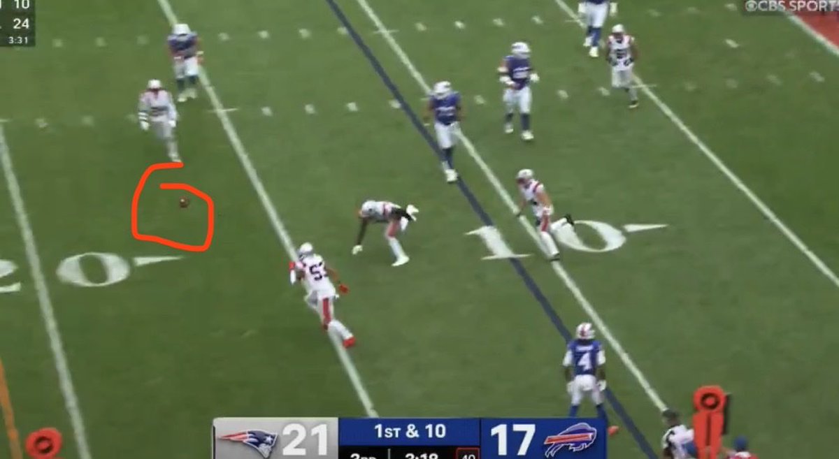 msully5433's tweet photo. I’ve even circled the ball to make it easier for everyone. Where is the receiver Allen was throwing the ball to when he was facing the other way in the end zone? 

This should’ve been a safety. The refs have been horrific today https://t.co/3EAwhdNAkJ