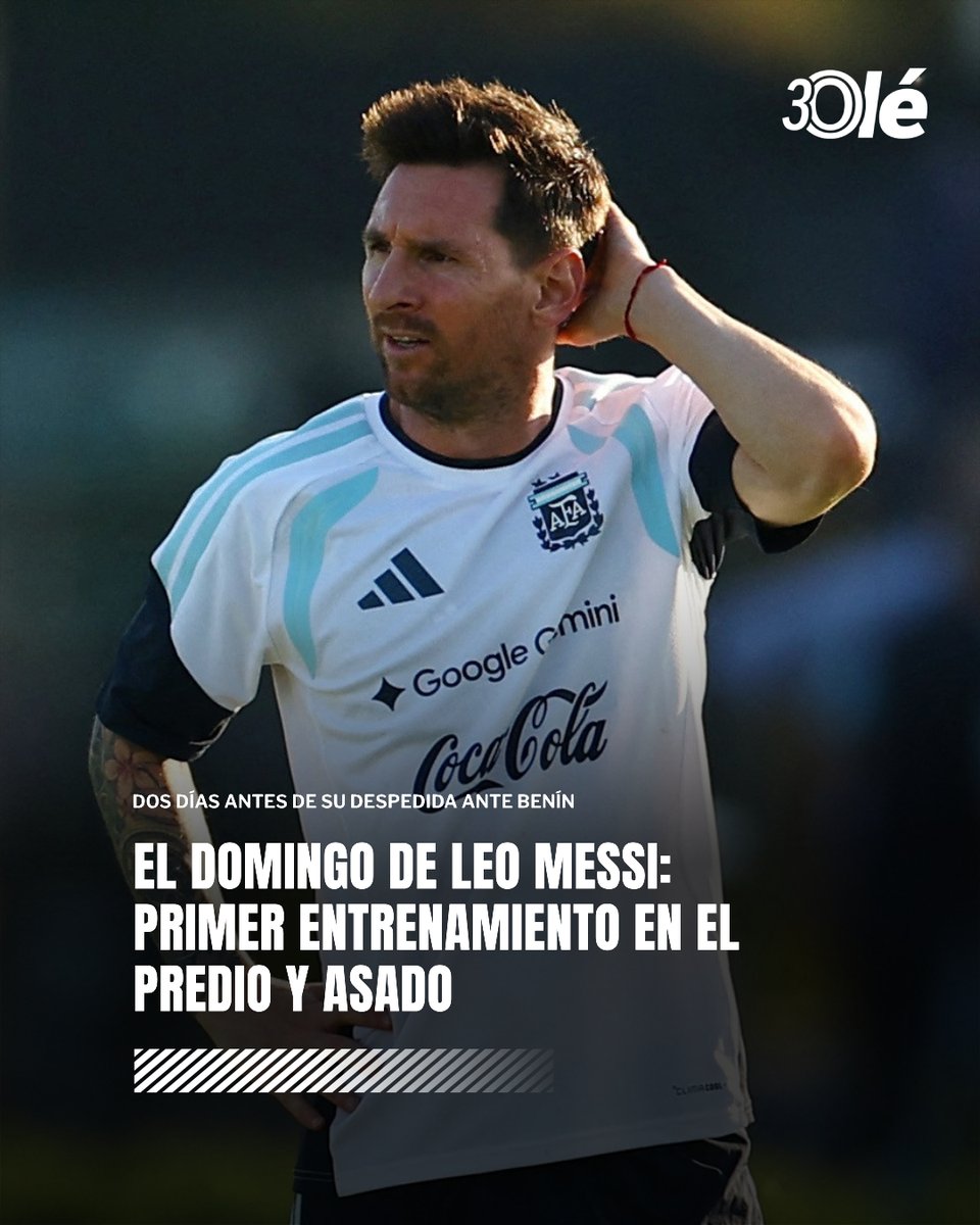 DiarioOle's tweet photo. 🇦🇷🥩 EL DOMINGO DE MESSI: ENTRENAMIENTO EN EL PREDIO Y ASADO

⭐️ Leo se suma a sus compañeros en Ezeiza para iniciar el tramo final de su etapa en la Selección, en la previa de su despedida ante Benín

👀 También se espera la incorporación de Lo Celso, Rodrigo De Paul y Nicolás Otamendi, otros tres futbolistas convocados especialmente para la despedida

▶️ Luego, habrá asado en el predio, al que se sumará Leandro Paredes, aunque no forma parte de la actividad futbolística de esta fecha FIFA debido a la sanción que arrastra

✍️Nico Berardo