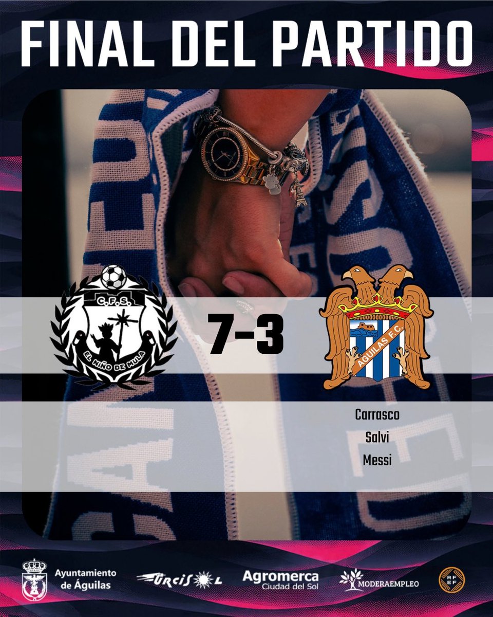 aguilas_fc's tweet photo. 𝘍𝘜𝘛𝘉𝘖𝘓 𝘚𝘈𝘓𝘈 | 𝗙𝗜𝗡𝗔𝗟 𝗗𝗘𝗟 𝗣𝗔𝗥𝗧𝗜𝗗𝗢 🔚

C.F.S. El niño de Mula 7 - 3 Águilas F.C.

⚽️ Carrasco
⚽️ Salvi
⚽️ Messi

#𝐶𝑜𝑚𝑜𝐿𝑎𝑃𝑟𝑖𝑚𝑒𝑟𝑎𝑉𝑒𝑧 💙🤍 https://t.co/RQ7P3mcxuQ