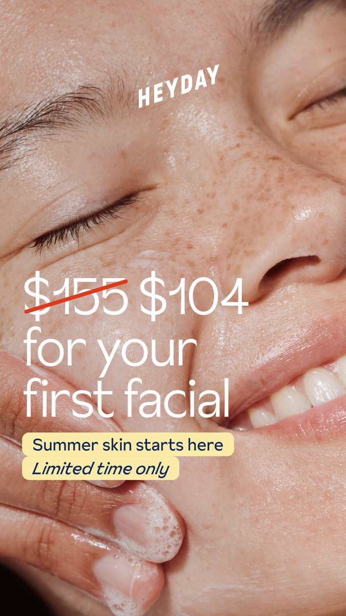 MatthewSilver_'s tweet photo. operator read on heyday, 49 days. the ad sells clarity not the facial itself. listen analyze customize. process as product. 50 off first visit is the trial offer. skincare starting point reframes entry.

https://t.co/C0OUwJgMxS https://t.co/LgdjF6DTQz