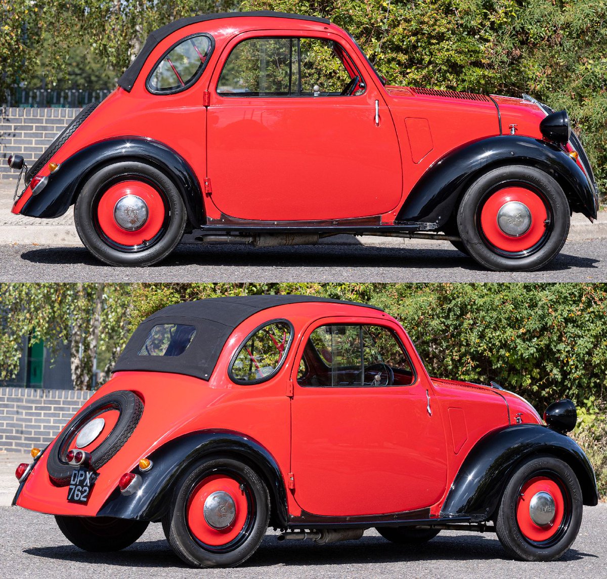 UltimativCars's tweet photo. #GoodwoodRevival2026

The regular #FIAT #500A "#Topolino" (1936-48; +100k units) was available as #Berlina &amp; B. #Trasformabile (w/ #sunroof); the ratio, of both variants, kept unknown yet.

The single '36 open #prototype w/ rear side-windows, est. @£25-35k, was sold w/oR @£13.8k. https://t.co/xXKvSOIzCK