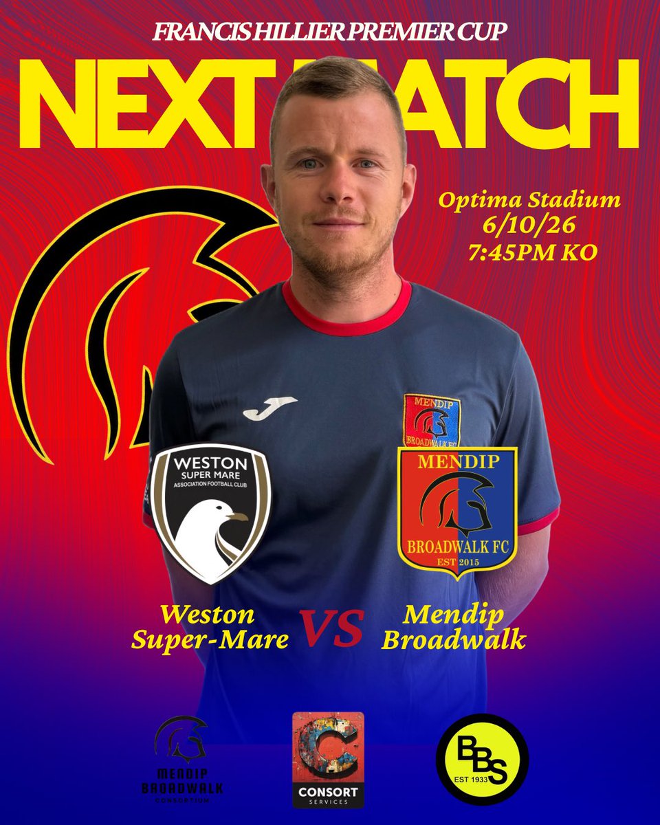 mendipmatchday's tweet photo. NEXT UP 🆙 

It’s a big one for us as Tuesday night we travel to National League South side @WSM_AFCOfficial in the Somerset Cup 🤝👏

VS @WSM_AFCOfficial 
📆 Tuesday 6th October 
🏆@SomersetFA Cup
⏰ 7:45PM KO
🏟️ Optima Staduim,Winterstoke Road, BS24 9AA https://t.co/3dp5aOk9Mc