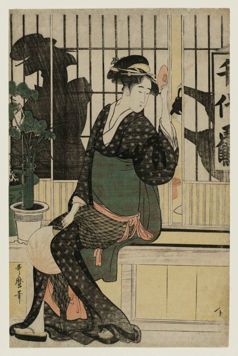 JapanTraCul's tweet photo. The Chiyozuru Teahouse, by Kitagawa Utamaro, 1794-1795 https://t.co/Smi3PCaBnq