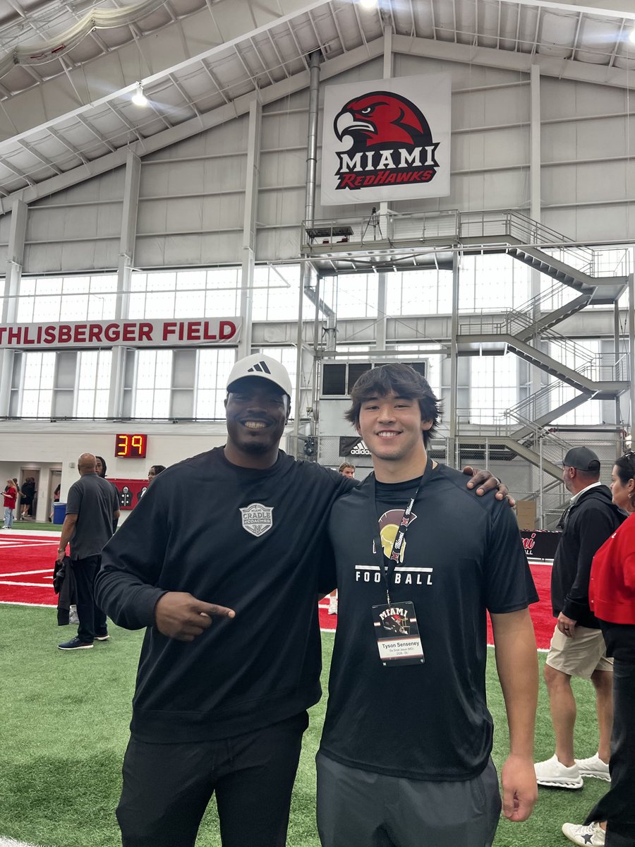 TysonSenseney's tweet photo. Had a great time over in Oxford at @MiamiOHFootball. Thank you @Martin_Miami_HC @drew15martin @CoachZeek_  @CoachZaneRies for a fun and welcoming experience. @JHMerrittJr @CoachPoe1914 @PrepRedzoneMO @JPRockMO @6starfootballMO @STLhssports https://t.co/NaryJrLACl