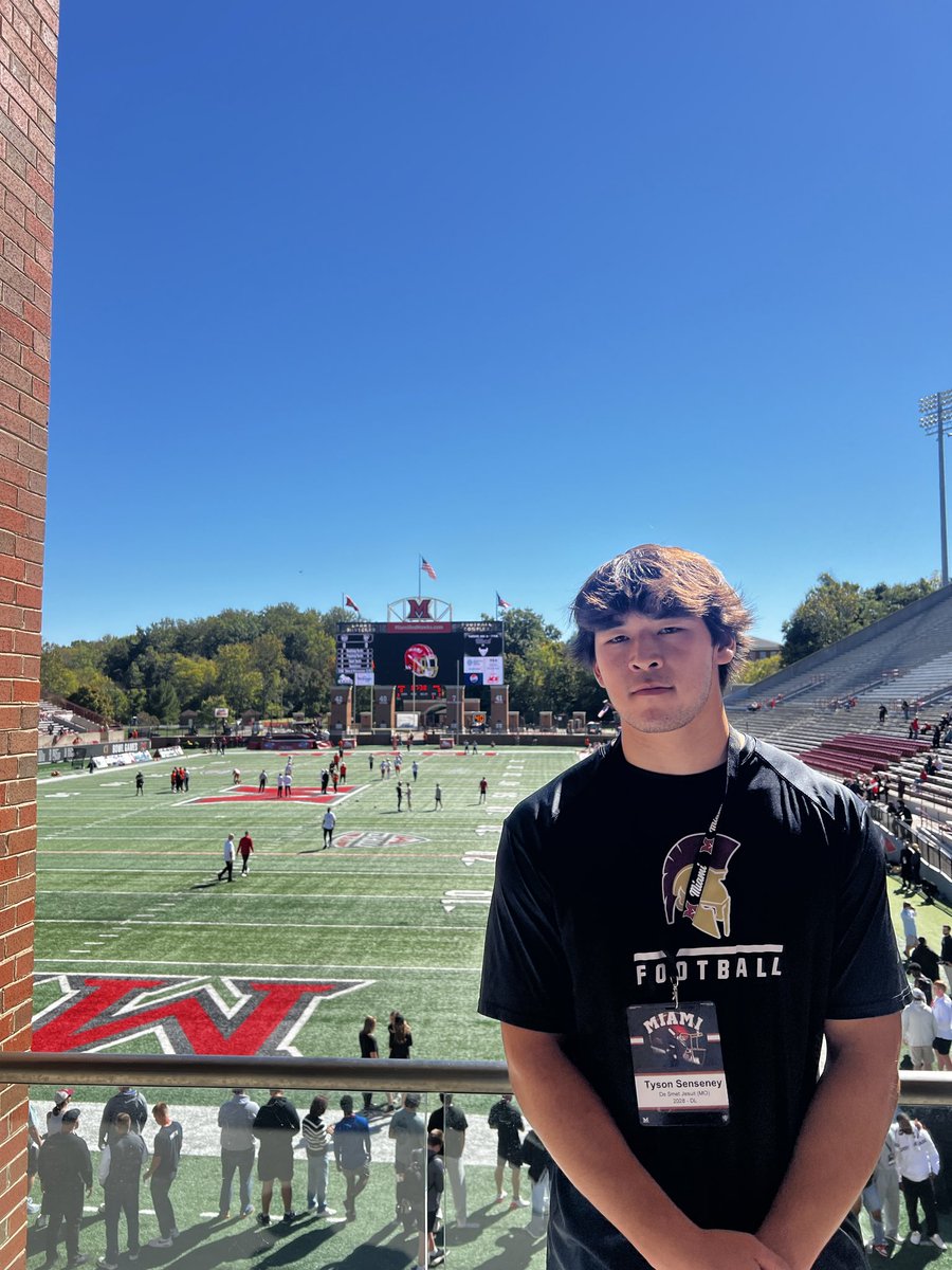 TysonSenseney's tweet photo. Had a great time over in Oxford at @MiamiOHFootball. Thank you @Martin_Miami_HC @drew15martin @CoachZeek_  @CoachZaneRies for a fun and welcoming experience. @JHMerrittJr @CoachPoe1914 @PrepRedzoneMO @JPRockMO @6starfootballMO @STLhssports https://t.co/NaryJrLACl