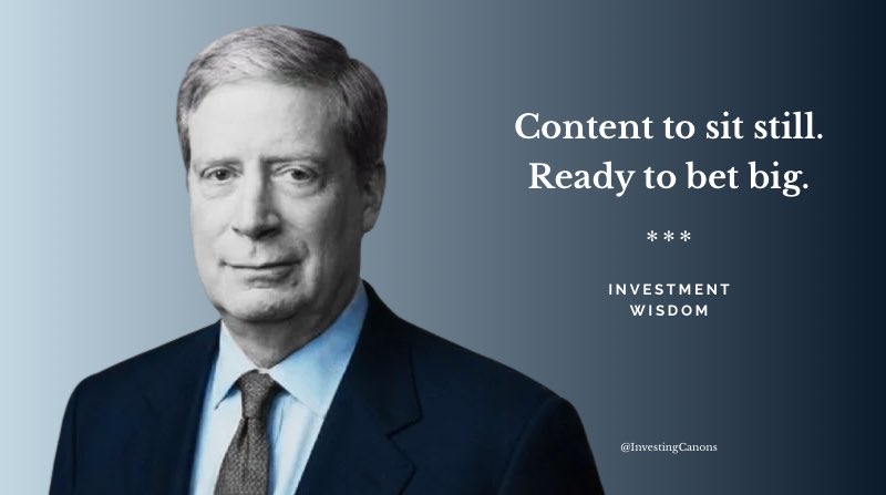 InvestingCanons's tweet photo. Stanley Druckenmiller: “I like to be very patient and then when I see something, go a little bit crazy.”

The great opportunities are rare. That’s why they require patience &amp; aggression.

The ability to sit still when nothing stands out. The ability to bet big when something does https://t.co/JQTACgkIJu
