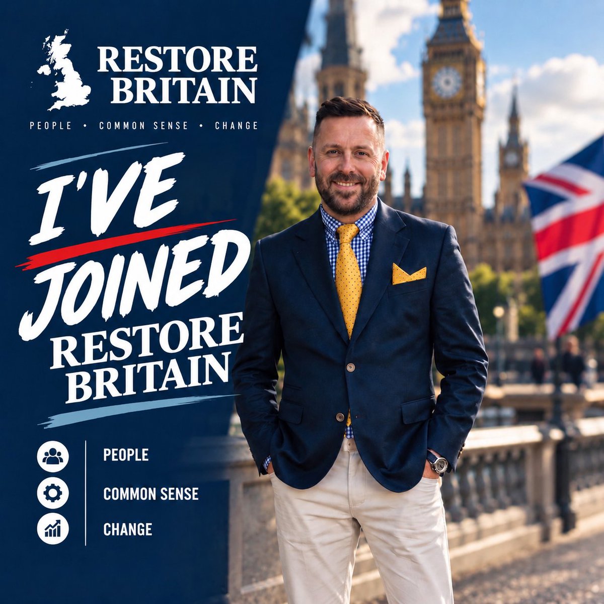 A_OConnor83's tweet photo. I’ve seen enough. I’ve heard enough. I’ve joined @RestoreBritain

I want a different direction for British politics — one that challenges the status quo and puts the issues I care about back on the agenda.

The political landscape is shifting. I’ve made my choice. 🇬🇧 https://t.co/4BtTReBk7M