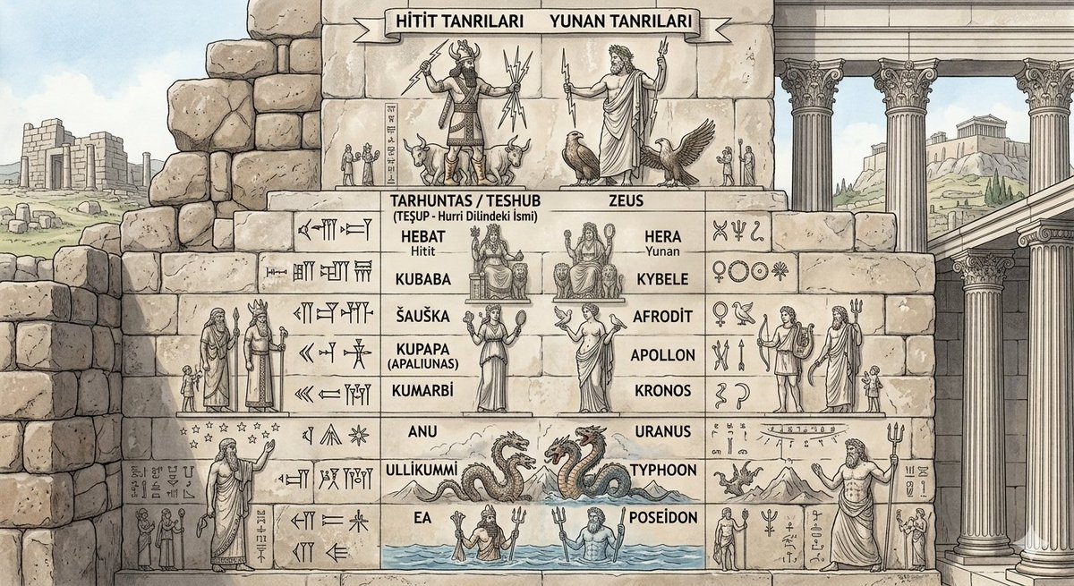sanem_gs_1905's tweet photo. MİLETOS MU, ATİNA MI? UYGARLIK HELLAS’TA DEĞİL, ANADOLU’DA DOĞDU: YUNAN TANRILARININ VE MİTLERİNİN İZLERİ BİLE YÜZYILLAR ÖNCE ANADOLU’DA VARDI

Yıllarca Batı tarih yazımında uygarlığın, felsefenin, sanatın ve mitolojinin sanki bir anda Antik Yunan’da ortaya çıktığı anlatıldı. Hatta buna zaman zaman “Yunan mucizesi” denildi.

Oysa Yunan mitolojisinde karşımıza çıkan birçok tanrı ve anlatının benzerlerini, Yunan dünyasından yüzyıllar önce Anadolu ve Hurri-Hitit metinlerinde görüyoruz:

Anu — Uranos
Kumarbi — Kronos
Teššub/Tarhuntaš — Zeus
Šauška — Afrodit
Appaliunaš — Apollon
Ullikummi ve kaos-canavarı geleneği — Typhon benzerlikleri
Özellikle Anu–Kumarbi–Teššub ile Uranos–Kronos–Zeus anlatıları dikkat çekici. Tanrı kuşaklarının birbirini devirmesi, gökyüzü egemenliği için mücadele etmesi ve Kumarbi–Anu anlatısındaki hadım etme motifi, daha sonra Kronos–Uranos anlatısında karşımıza çıkıyor.
Bir de Troya bağlantısı var. Hitit metinlerinde Wiluša adıyla geçen ve bugün büyük ölçüde Troya ile özdeşleştirilen krallıkla ilgili antlaşmada Appaliunaš adlı bir tanrı geçiyor. Appaliunaš ile Apollon arasındaki olası bağlantı uzun süredir araştırılıyor. Homeros’ta Apollon’un Troyalıların yanında yer alması da dikkat çekici.
Peki sadece mitoloji mi?
Felsefenin ilk büyük isimleri arasında sayılan Thales, Anaksimandros ve Anaksimenes Miletoslu. Herakleitos Ephesoslu, Anaksagoras Klazomenaili.
“Tarihin Babası” dediğimiz Herodot, Halikarnassos’ta, bugünkü Bodrum’da doğdu.

Antik dünyanın en önemli coğrafyacılarından Strabon, Amaseia’da, bugünkü Amasya’da doğdu.

Tıp tarihinde Knidos (Datça) Tıp Okulu önemli merkezlerden biriydi. Antik tıbbın en etkili isimlerinden Galenos ise Pergamonlu, yani Bergamalıydı. Eserleri Avrupa ve İslam dünyasında tıp eğitimini yüzyıllarca etkiledi.

Listeye bakınca tablo daha da belirginleşiyor:

Thales — Miletos (Aydın)
Anaksimandros — Miletos (Aydın)
Anaksimenes — Miletos (Aydın)
Herakleitos — Ephesos (Efes/İzmir)
Anaksagoras — Klazomenai (Urla/İzmir)
Herodot — Halikarnassos (Bodrum/Muğla)
Strabon — Amaseia (Amasya)
Galenos — Pergamon (Bergama/İzmir)

Bunlardan binlerce yıl geriye gittiğimizde ise Göbeklitepe ve Taş Tepeler karşımıza çıkıyor. Yaklaşık 12 bin yıl önce bu coğrafyada anıtsal yapılar, gelişmiş sembolik anlatım ve büyük toplulukları bir araya getirebilen bir sosyal örgütlenme vardı. Sonras��nda Troya, Hititler, Luviler ve Anadolu’nun sayısız kültürü geliyor.

Benim itirazım tam olarak burada. Uygarlık tarihini “önce Yunanistan vardı, uygarlık orada doğdu ve dünyaya yayıldı” diye anlatmak bana göre artık mümkün değil.

Arkeoloji ilerledikçe görüyoruz ki Hellas ortaya çıkmadan binlerce yıl önce Anadolu ve çevresinde büyük bir kültürel birikim zaten vardı. Yunan dünyası da boşlukta ortaya çıkmadı; Anadolu ve Doğu Akdeniz’in çok daha eski kültürleriyle sürekli etkileşim içinde gelişti.