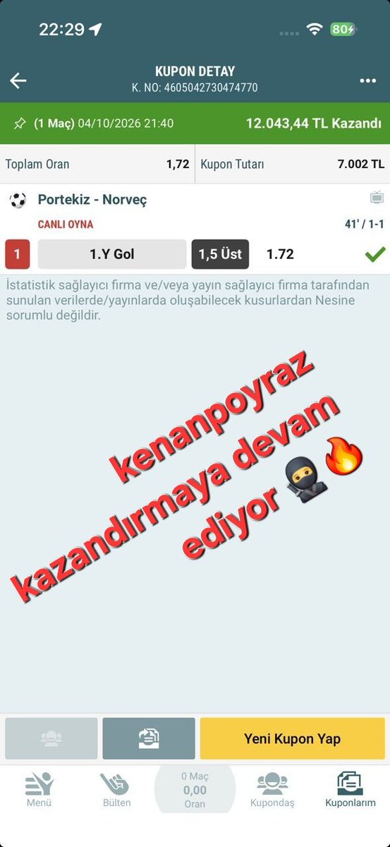 kenanpoyraz771's tweet photo. Ve kg var 🔥🔥🔥🔥👀🥷

@kenanpoyraz771 🥷 kazandırmaya devam ediyor 🥷 https://t.co/NRPnmLi6ow