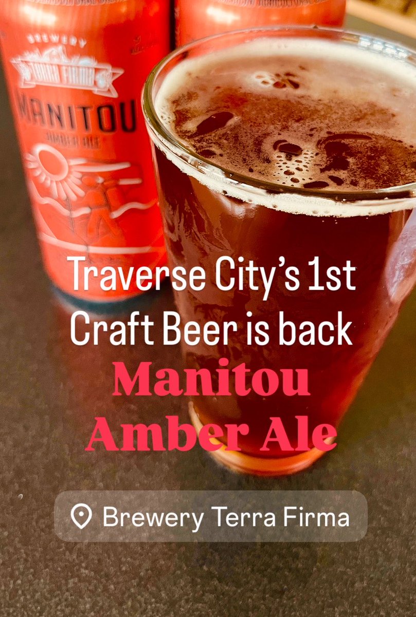 brewterrafirma's tweet photo. Manitou Amber Ale was 1st brewed in the early 90s &amp; is Traverse City’s 1st #CraftBeer. This rich &amp; delicious history is on tap &amp; in cans now. Get it fresh at the brewery!

#BreweryTerraFirma #TraverseCity https://t.co/g9X0ecgWOh