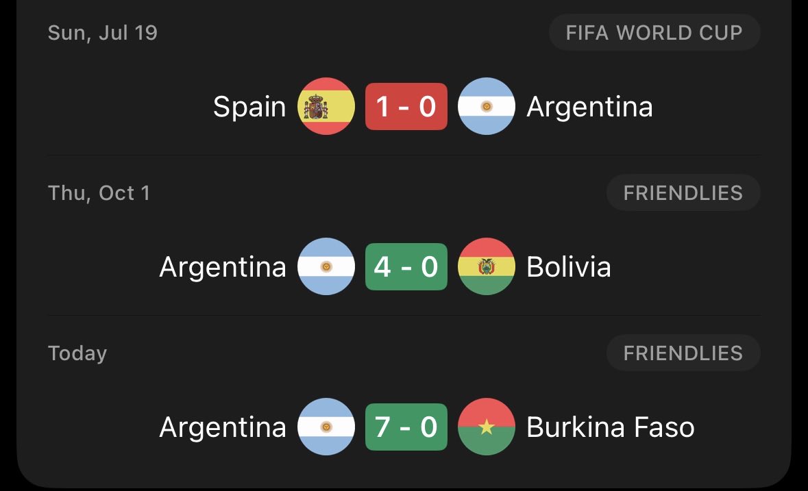 fedevalv_'s tweet photo. Argentina have scored 11 goals in 2 games without Messi. They failed to get a shot on target in 120 minutes the last time Messi played 😭😭😭 https://t.co/CJGrvFnKCA