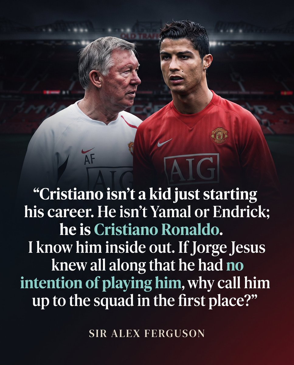 samipress's tweet photo. Sir Alex Ferguson pulls no punches when discussing squad management and player respect.

What’s your take on this? Let us know in the comments below. 👇

#SirAlexFerguson #CristianoRonaldo #ManchesterUnited #FootballQuotes #Editorial #SoccerLegends https://t.co/gLKPyTgIBu