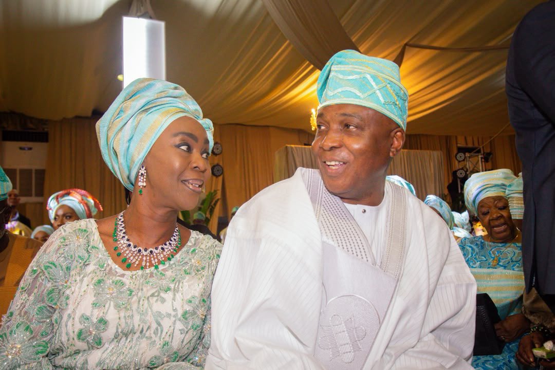 bukolasaraki's tweet photo. Yesterday, Toyin and I were in Lagos to share in the joy of our friends Mr and Mrs Babajide Coker, and Mr and Mrs Pius Uwomano Malaka, at the traditional wedding of their children, Temitope and Oghenemaro. https://t.co/0KgECrVff2