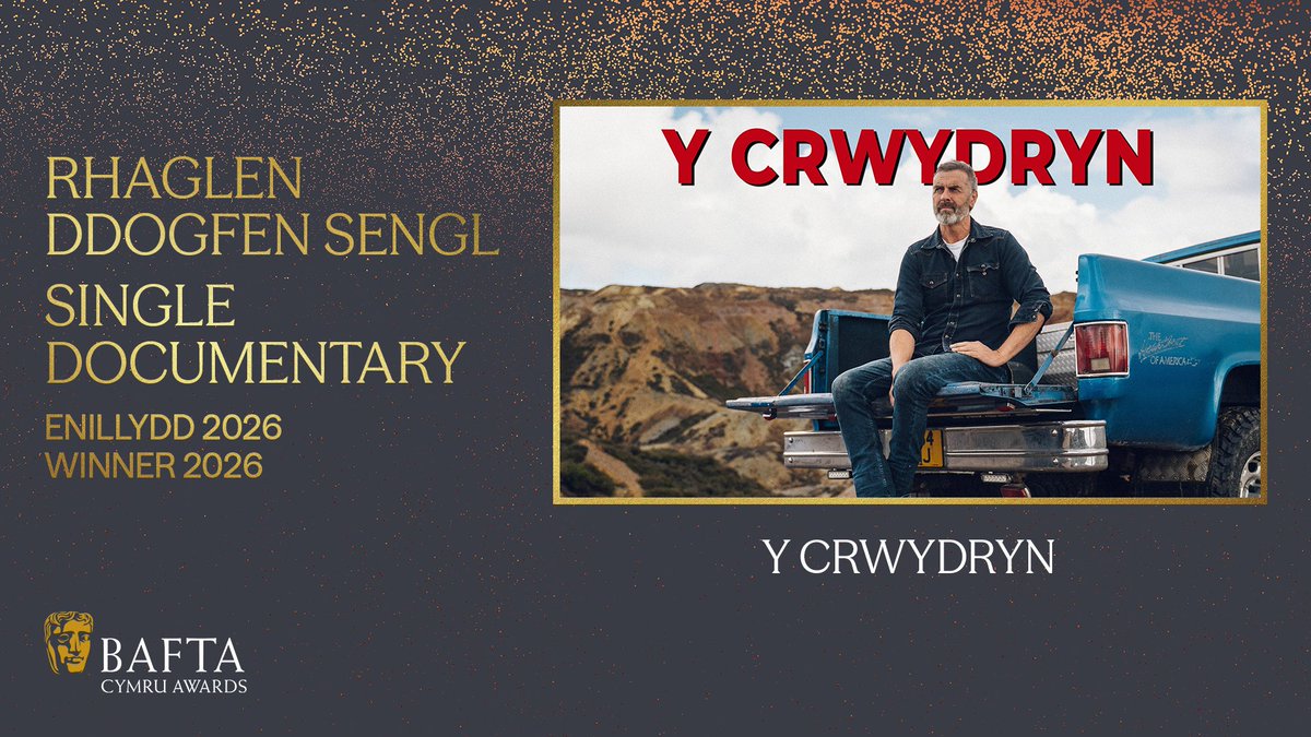 BAFTACymru's tweet photo. On to Single Documentary, mae Gwobr BAFTA Cymru yn mynd i Y Crwydryn 👏

#BAFTACymruAwards https://t.co/RyvOFY0Txm