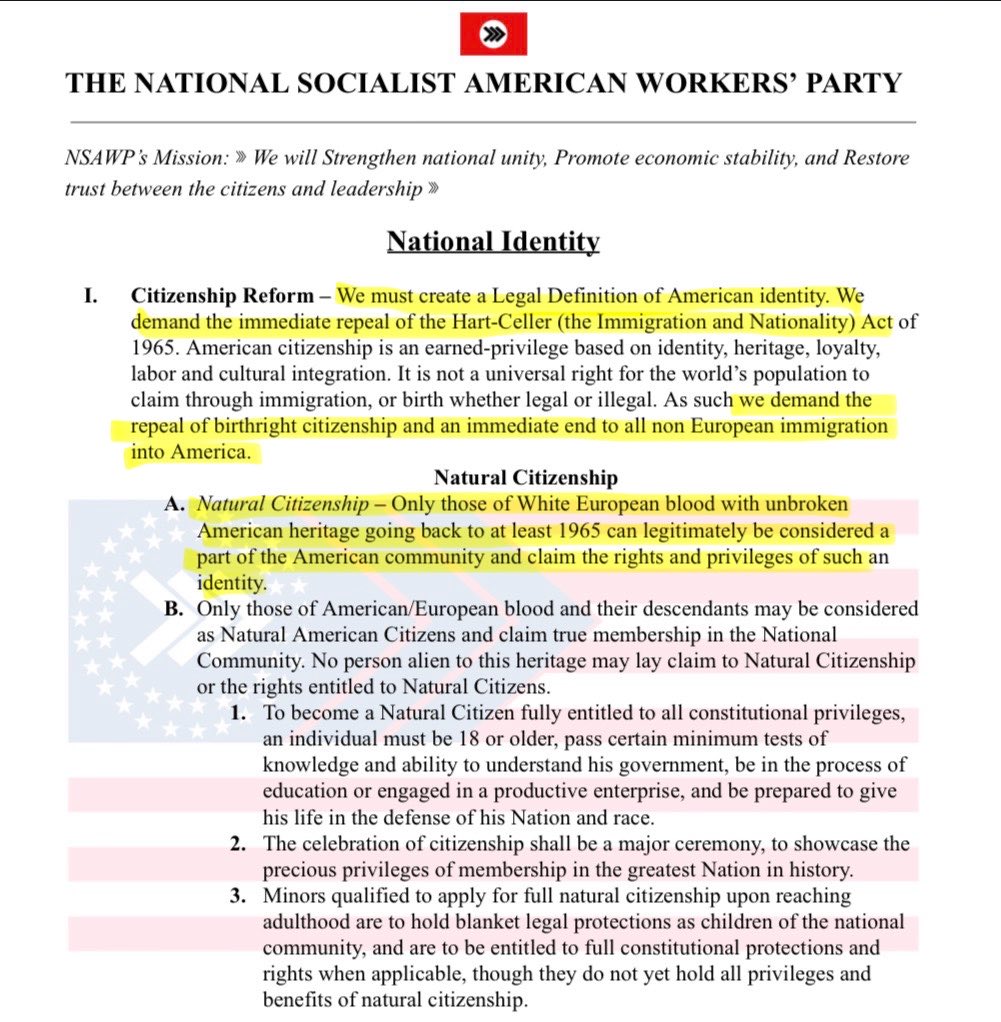 NSAWP_'s tweet photo. The United States of America is a White nation. At NSAWP, we intend to remind the world of this.

Join your brothers and sisters and let’s take our home back! https://t.co/RNtLdkm9dN