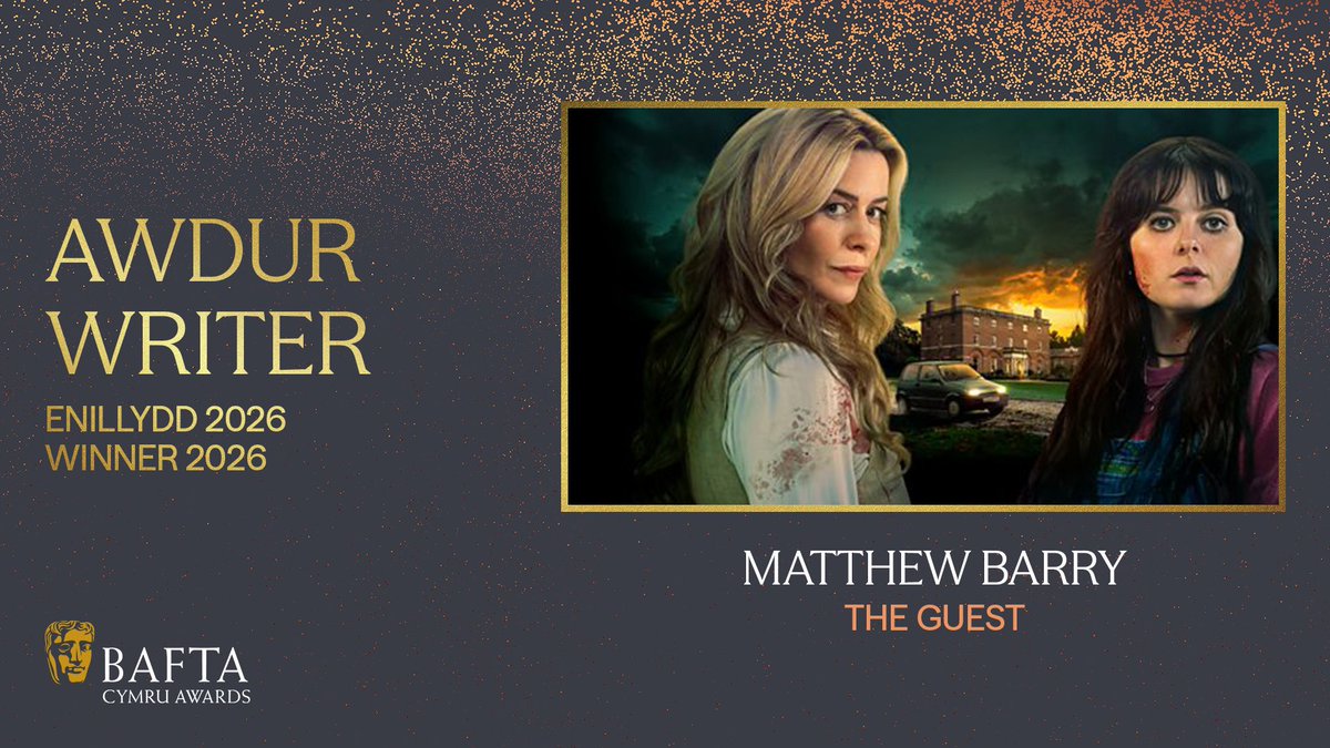 BAFTACymru's tweet photo. Take a note of this year’s Writer winner, llongyfarchiadau i Matthew Barry am The Guest. 👏

#BAFTACymruAwards https://t.co/UlLXNovgPH
