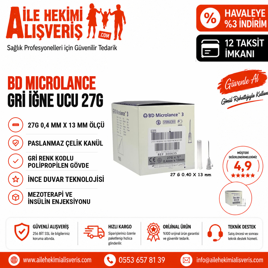 drfsdere's tweet photo. BD Microlance Gri İğne Ucu 27G: paslanmaz çelik kanül, gri renk kodlu polipropilen gövde, ince duvar teknolojisi, mezoterapi ve insülin enjeksiyonu için uygun. #BDMicrolance #İğneUcu #27G #Mezoterapi #TıbbiSarf https://t.co/ZDAUiJMgSG