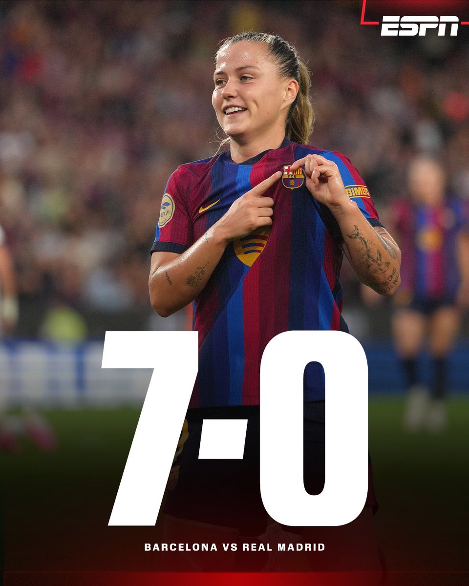 ESPNmx's tweet photo. ¡LA MAYOR GOLEADA EN LA HISTORIA! 😱

Barcelona volvió a superar al Real Madrid, ahora con una goleada de 7-0.

El marcador histórico va así: 
Barcelona 99 - 12 Real Madrid https://t.co/RR2nyFy8dY