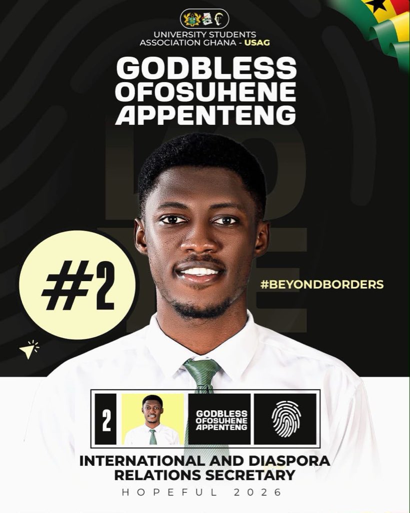 knustgazette's tweet photo. [A VENOM HAS STRUCK];

Godbless Ofosuhene Appenteng has been elected as the USAG International And Diaspora Relations Secretary 

Congratulations 🎉

#KNUSTGazetteBulletin || #USAGElections26 https://t.co/l4lUxlOLGo