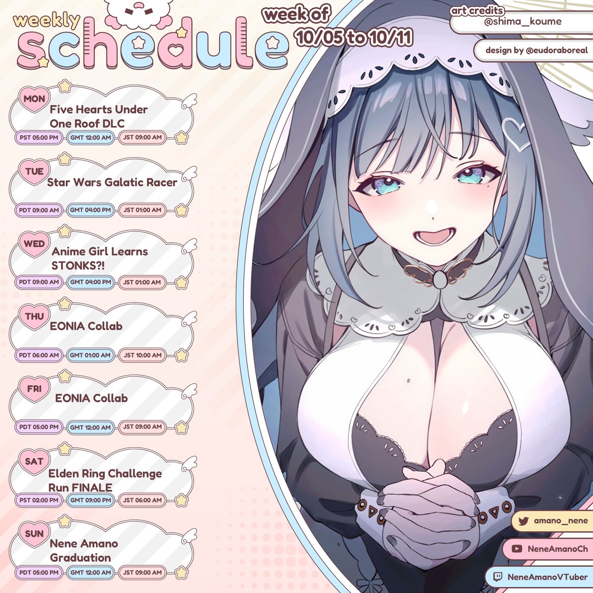 NeneAmanoVTuber's tweet photo. ☁️Nene Amano Final Schedule☁️
Let's have lots and lots of fun🥺🤍🤍🤍 https://t.co/mRsEk6xlvR