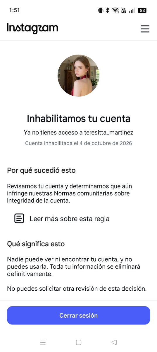 TeresittaMtz's tweet photo. Vete a la mierda instagram, no volveré a usar tu puta red social 😡 https://t.co/xyhQwnAWxJ