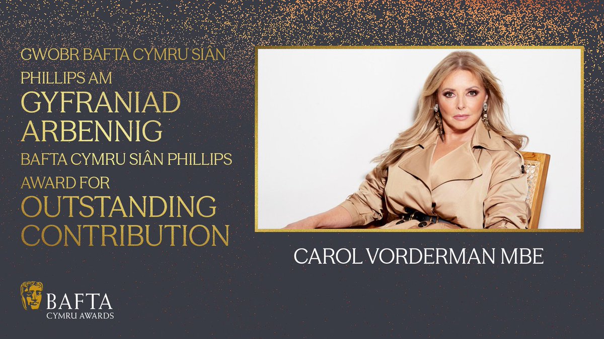 BAFTACymru's tweet photo. The BAFTA Cymru Siân Phillips Award for Outstanding Contribution to Television, cyflwynir y wobr i Carol Vorderman MBE. ✨

#BAFTACymruAwards https://t.co/ZY9IcJp4Rk