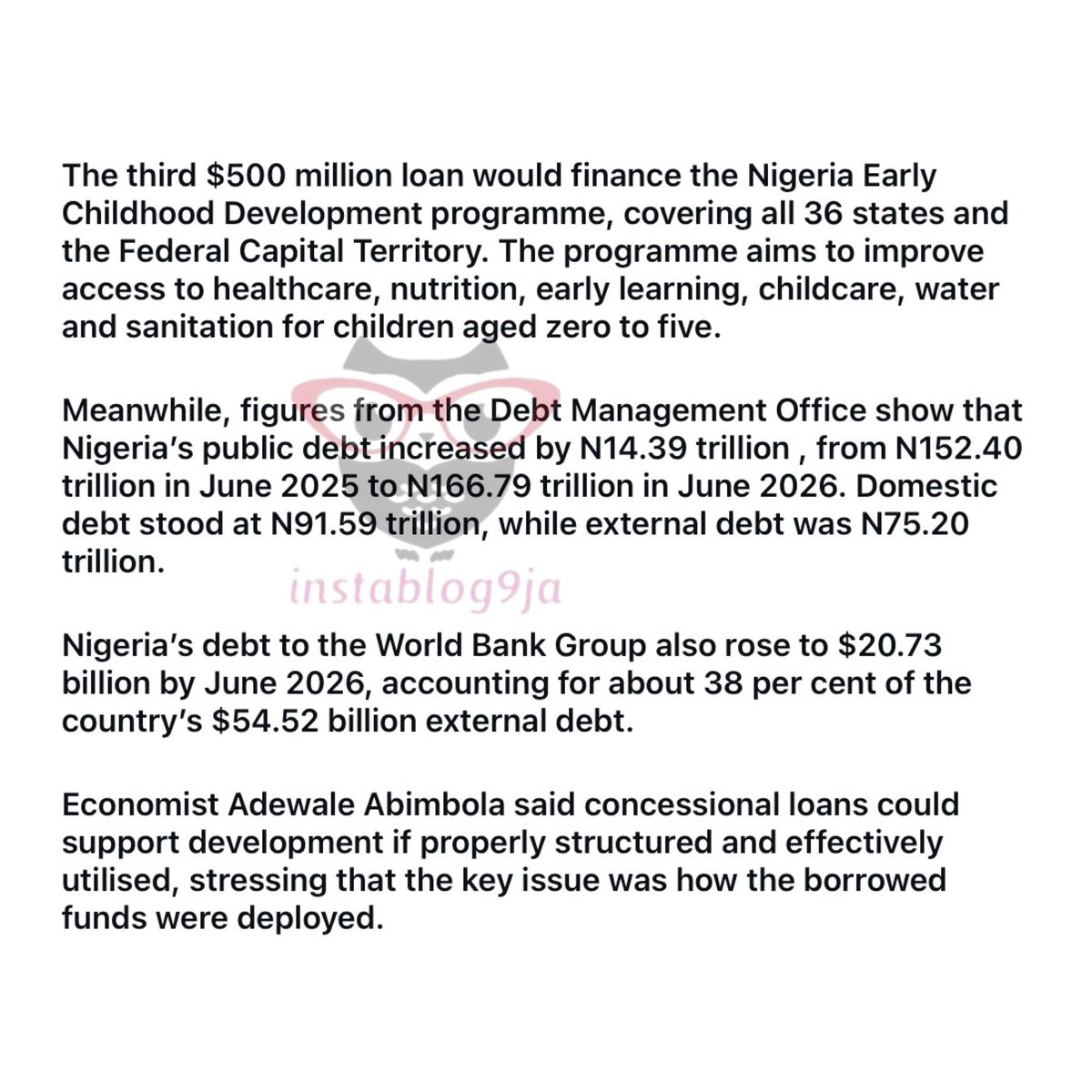 instablog9ja's tweet photo. 2027 elections: US-Based Advocacy Firm Calls On World Bank, Others To Suspend New Loans To Nigeria

A United States-based advocacy firm, Von Batten-Montague-York, has called on international financial institutions to suspend new loans to Nigeria ahead of the 2027 presidential election.

The firm made the call in a statement shared on its X handle on October 4, while reacting to reports that President Bola Ahmed Tinubu’s administration is seeking billions of dollars in financing from international lenders.

It specifically referenced Nigeria’s reported requests for funding from the World Bank, European Investment Bank (EIB) and France’s Agence Française de Développement (AFD), arguing that the loans are being sought only months before the 2027 general election.

“The Nigerian presidential election is a few months away, and, on cue, Nigeria’s President Bola Tinubu is seeking billions of dollars from the WorldBank and, not surprisingly, from the European Investment Bank and France’s Agence Française de Développement ,” the firm stated.

The advocacy group alleged that borrowed funds could be mismanaged and expressed concern that ordinary Nigerians could bear the burden while politicians benefit.

“Nigeria takes on loans, funds disappear, politicians buy houses in the U.S. and EU, while ordinary Nigerians struggle to feed their families,” it said.

The firm added that it would reach out to the World Bank, noting that the United States is a stakeholder in the institution.

“Given Nigeria’s history of corruption, loans should be paused until Nigerians elect their next leaders,” the firm stated.