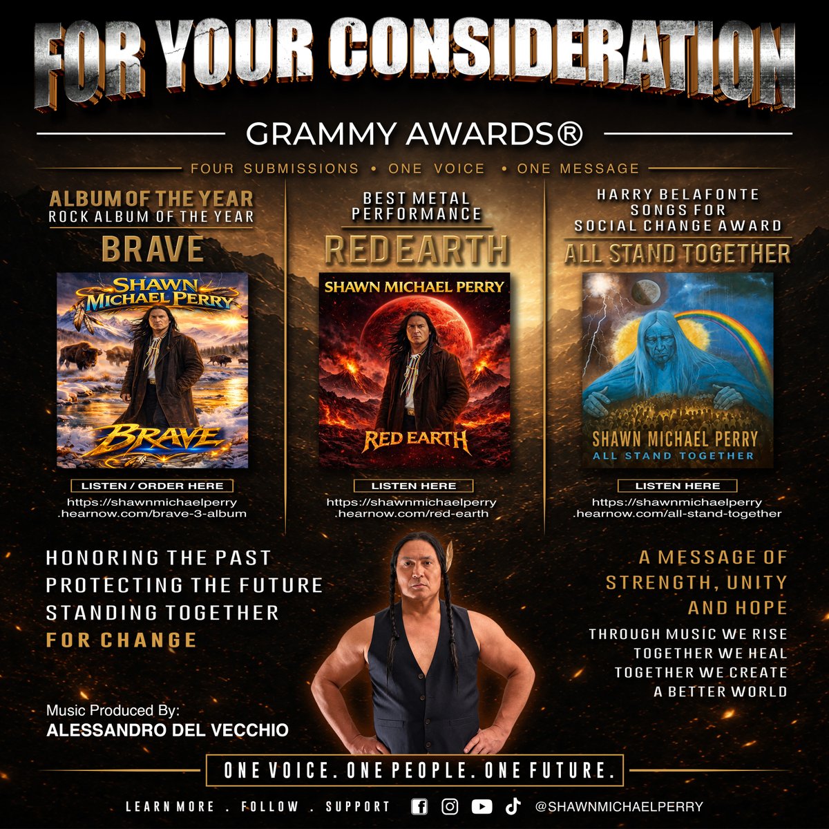 ShawnShawnperry's tweet photo. hello my great news is the Academy notified me they put my album #BRAVE into Album of The Year category......!!!! i am so honored wow...! thank you all so much.....! Hello thank you so much for your consideration ..! exciting to be in the
company of
of you while you listen. Per the academy rules, I have to add this note: If
you don't
want to receive FYCs, please let me know, I will stop sending
Thank you for your time and consideration!
(Best Metal Performance) Red Earth
)[https://t.co/7jYY1Ui0mz](https://t.co/7jYY1Ui0mz...
(Rock Album Of The Year) Only The Brave
)[https://t.co/vLY01K7oac](https://t.co/vLY01K7oac...
(Harry Belafonte Song For Social Change Award) All Stand Together
)[https://t.co/COxr2EbrlU](https://t.co/COxr2EbrlU...