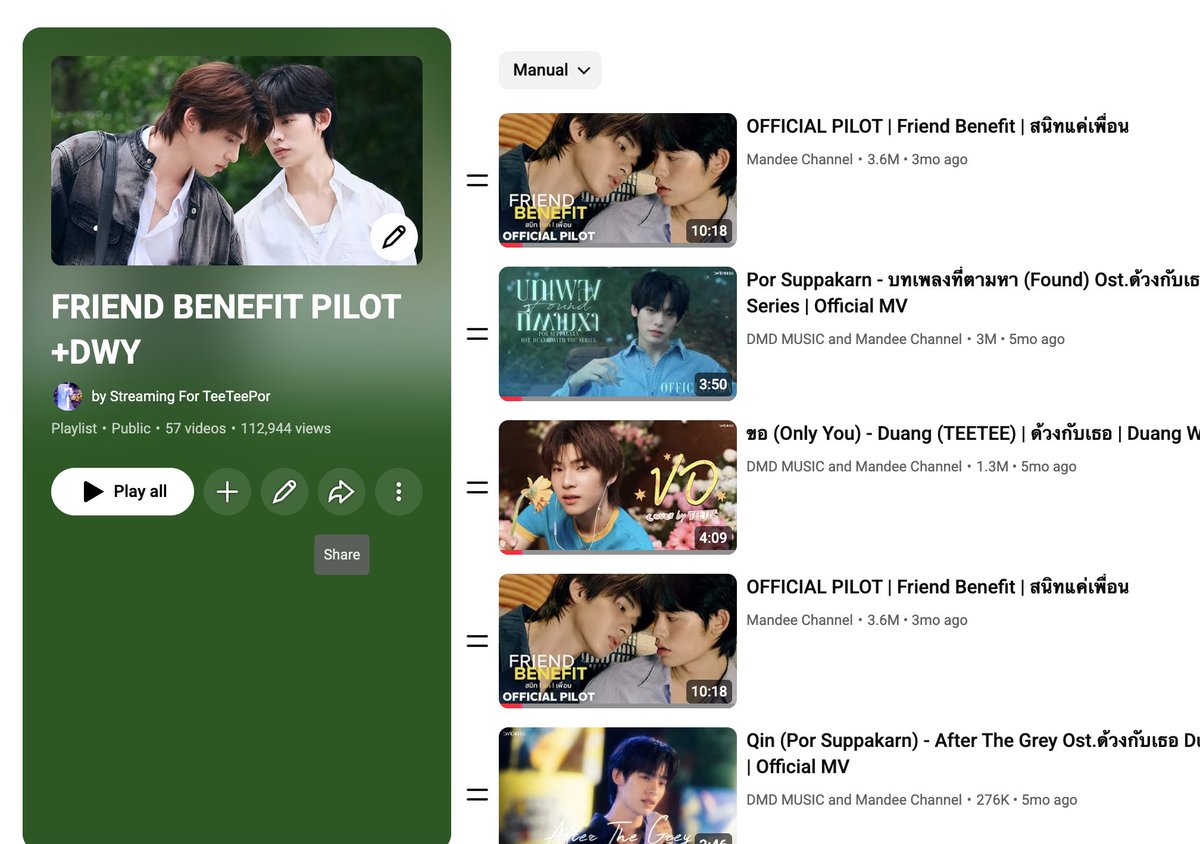 2_TEE_4's tweet photo. FRIEND BENEFIT PILOT JUST REACHED 3.7M views✅
🎉🥳
Only 300K left to the 4M that TeeTee asked for.
Can we give them this number before their anniversary in November?
We have to do 12K every day!
This playlist has 15 repetitions, consider using it VAVA!
https://t.co/h1zsnUlqWT https://t.co/VtJHQcRbA2