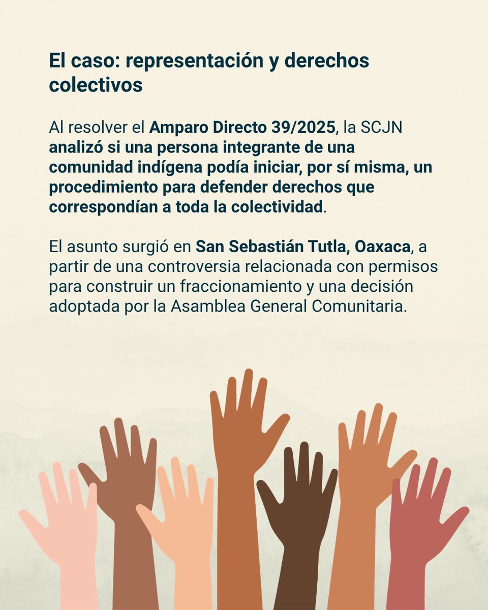 ddhh_scjn's tweet photo. 🧑🏽‍⚖️ El acceso a la justicia de los pueblos y comunidades indígenas también implica reconocer la dimensión colectiva de sus derechos. Su defensa requiere respetar la libre determinación, la autonomía y las formas de representación definidas por las propias comunidades.
 
#DGDHJP https://t.co/dPx3LpYpJA