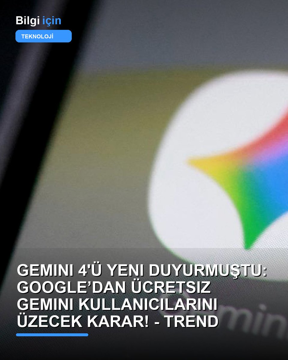 bilgiic1n's tweet photo. Gemini 4'ü yeni duyurmuştu: Google’dan ücretsiz Gemini kullanıcılarını üzecek karar! - TREND

🔴 Google, Gemini uygulamasını ücretsiz kullananların ve AI Plus abonelerinin erişebileceği modellere sınır getirecek. Bu hafta güncellenen destek belgesine göre değişiklikler 9 Ekim’den itibaren uygulanacak. Google AI aboneliği bulunmayan kullanıcılar yalnızca Flash-Lite (3.5) modelini kullanabilecek. Bu kullanıcıların Flash (3.6) ve Pro (3.1) modellerine erişimi sona erecek.

AI Plus aboneleri de Flash-Lite ve Flash modelleriyle sınırlanacak. Aylık 4,99 dolar ödeyen bu kullanıcıların planından Pro modeli kaldırılacak. Google’ın, değişikliklerin ne zaman yürürlüğe gireceğini açıklayan bir e-postayı AI Plus abonelerine göndereceği belirtildi. AI Pro ve AI Ultra abonelerinin model erişiminde ise herhangi bir kısıtlama olmayacak.

Aylık 19,99 dolarlık AI Pro aboneleri, “maksimum paralel akıl yürütme” için sunulan Deep Think seçeneğine erişebilecek. Bu özellik şu anda yalnızca aylık 99,99 ve 199,99 dolarlık planlarda bulunuyor. Gemini uygulamasına ekim ayında, kullanılabilir her model için “düşük”, “orta” ve “yüksek” düşünme seviyelerinin eklenmesi bekleniyor. Bu ayarın görevleri tamamlama ve sorulara daha kapsamlı yanıt verme becerisini artıracağı, ancak kullanım limitinden daha fazla harcayacağı aktarıldı.

Uygulamada şu anda yalnızca “Extended thinking: Complex problem solving” seçeneği etkinleştirilebiliyor. Yeni üç seviyenin Google AI Studio ve Antigravity’de sunulan seçeneklerle aynı olacağı belirtildi. Gemini 4 Argon’un bu yapı içindeki konumu ise henüz netleşmedi. Google, modelin ilk olarak AI Ultra abonelerine sunulacağını duyurmuştu; ancak Argon’un Pro modeli olarak mı sınıflandırılacağı, yoksa Pro’nun üzerinde yeni bir seviyenin parçası mı olacağı açıklanmadı. Değişikliklerin, şirketin mayıs ayında yaptığı işlem gücüne dayalı kullanım düzenlemesinin ardından geldiği bildirildi.

#Bilgiİçin #Dolar #Teknoloji