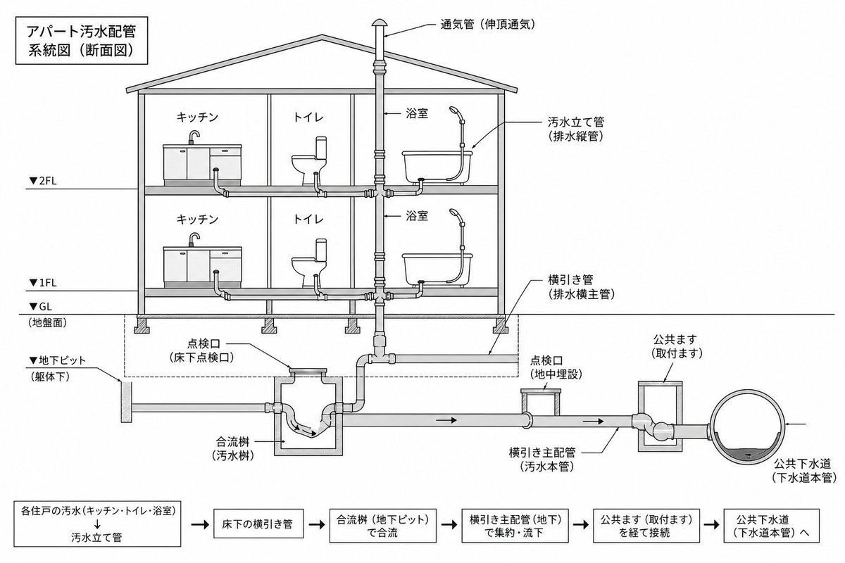 DaTa_jp's tweet photo. 物件がクソなん、ブラシのせいにしたらあかんよ
なぜ、詰まる家と詰まらない家があるのか❓️

トイレはタンクに貯めた水を流す仕組みだから、基本的にどの家庭も共通
違うのはトイレからの排水配管

汚水配管の太さ、勾配、曲がり、長さ、劣化具合。排水条件に余裕がなければ、流れにくい物が来たときに詰まりやすくなる。

つまり
「流せるトイレブラシはトイレに流すと詰まるので絶対に流さないでください‼️」ではなく、

「このアパートは、流せるトイレブラシが詰まるくらい排水条件に余裕がない雑魚配管です」
と言うべきですね

まあ、配管はコストもスペースも掛かりますから最小最低限にしたくなるものですからね……

※というわけで建築設計の問題ではあるが、大家側から『排水管が詰まりやすいから排泄物以外を流すな』等の警告があったりすると、借主側の落ち度が大きくなる傾向があるので注意
