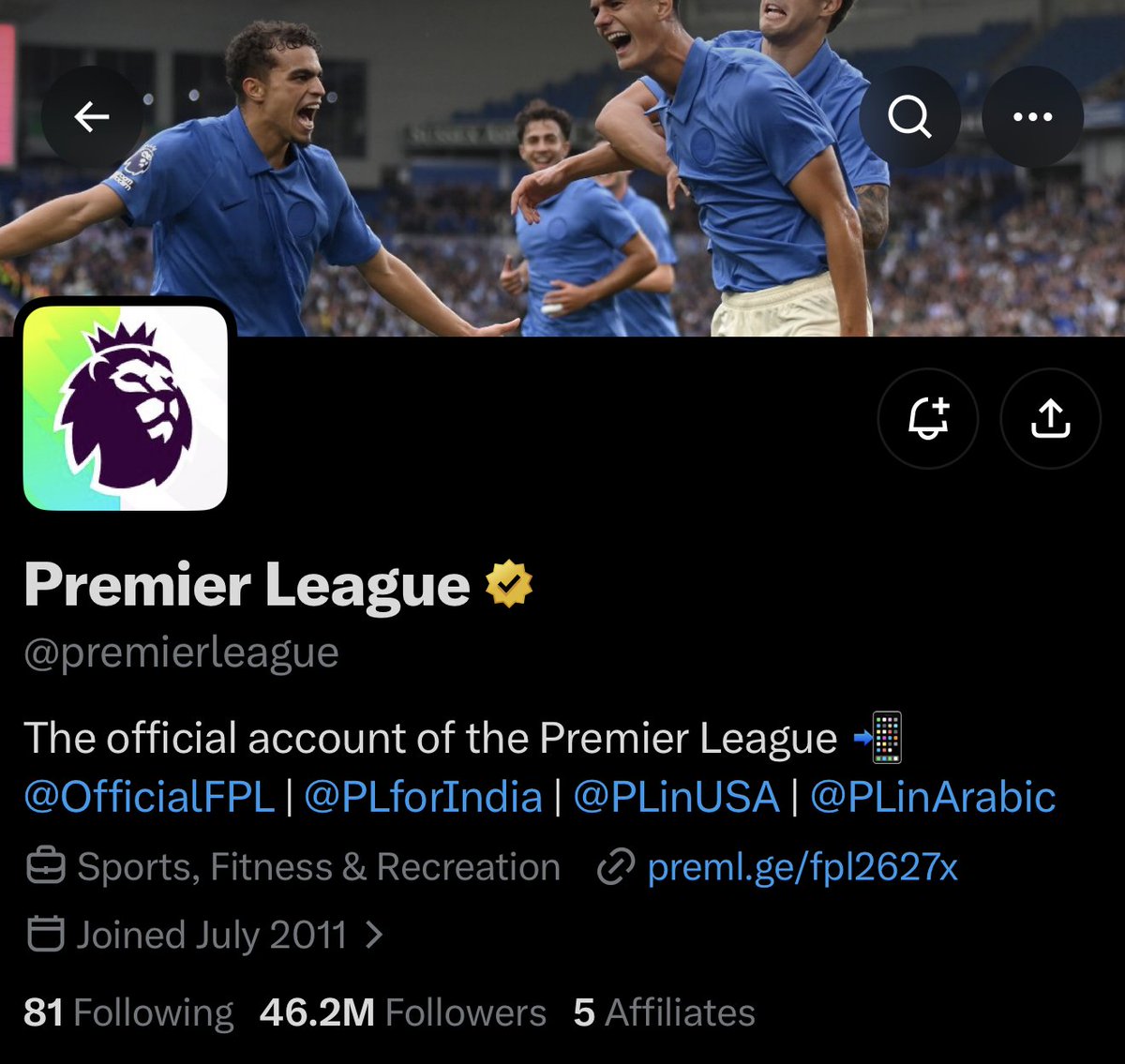 TrollFootball's tweet photo. 🚨 Manchester City fans are unfollowing the Premier League account. In the last 48 hours alone, the account has lost 8 followers! https://t.co/7ll1CZrmOi