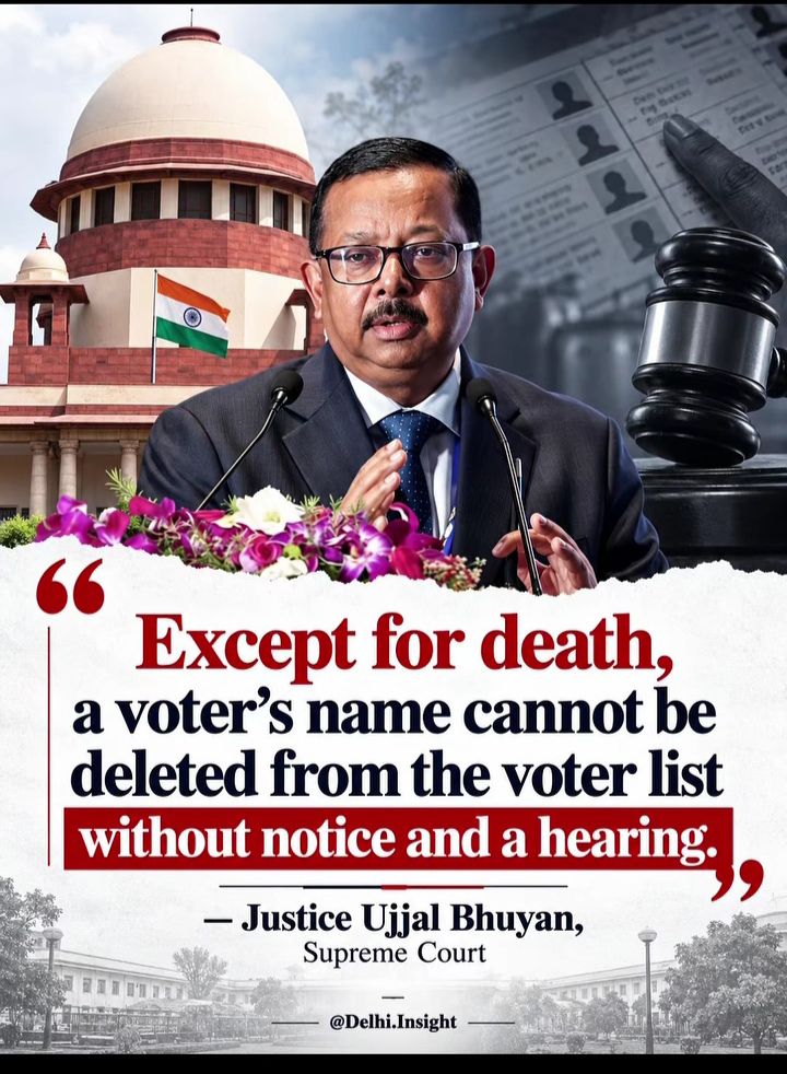 Kumarjyoti49291's tweet photo. “Deleting a voter’s name is not merely an administrative act—it directly affects the fundamental right to vote. Due process and a fair hearing must come first.”
— Justice Ujjal Bhuyan, Supreme Court
#SupremeCourt #VoterRights #VoterList #RightToVote #IndianDemocracy https://t.co/Zldx7j7MQP
