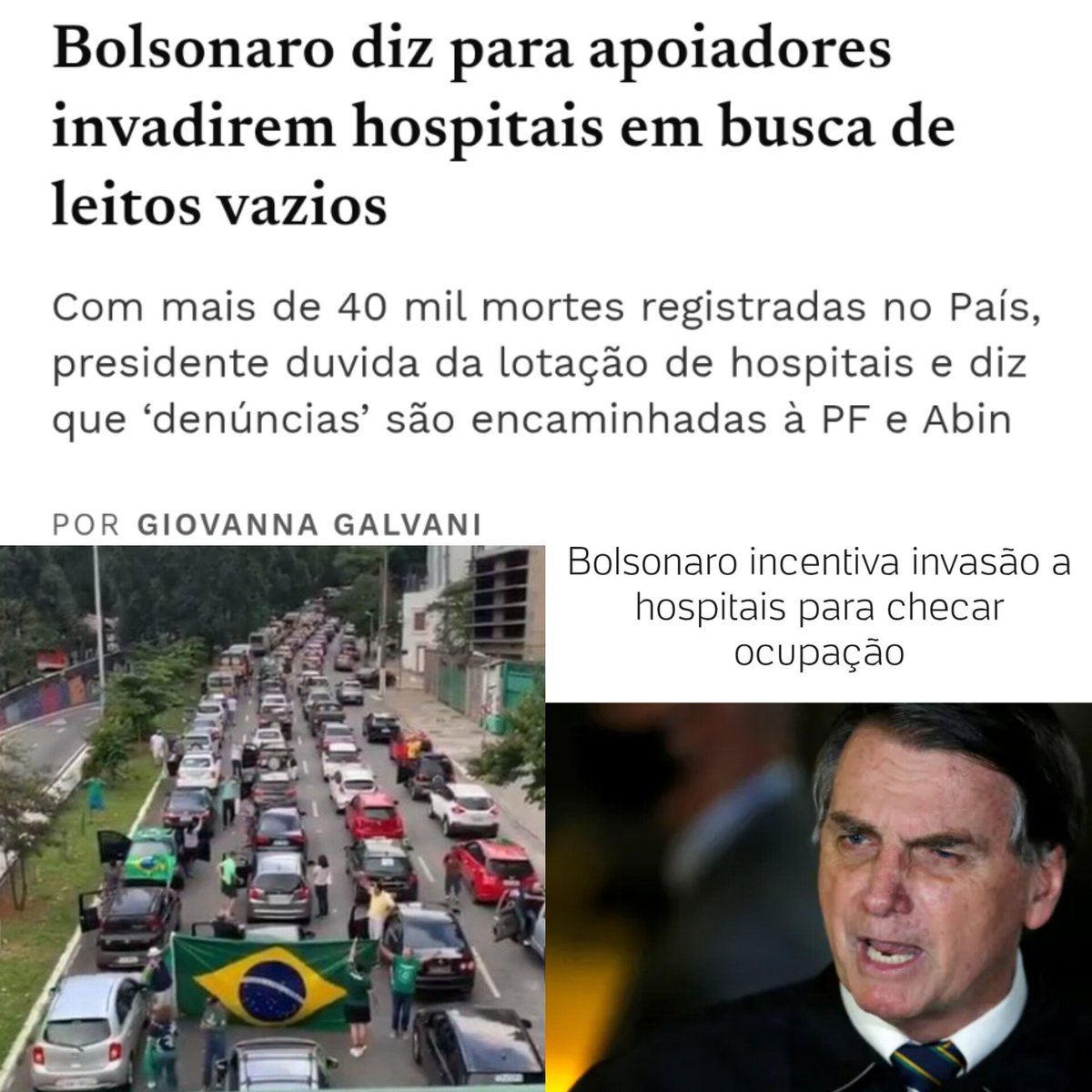 Gustavramski_'s tweet photo. Se vc não tem memória  problema é seu, mas não esqueci de Bolsonaro mandando seus eleitores invadir e fazer buzinaço em frente a hospitais lotados de pacientes morrendo d covid q ele considerava ser só uma gripezinha q não precisava  isolamento social 🧐 https://t.co/8lhJi7YUis