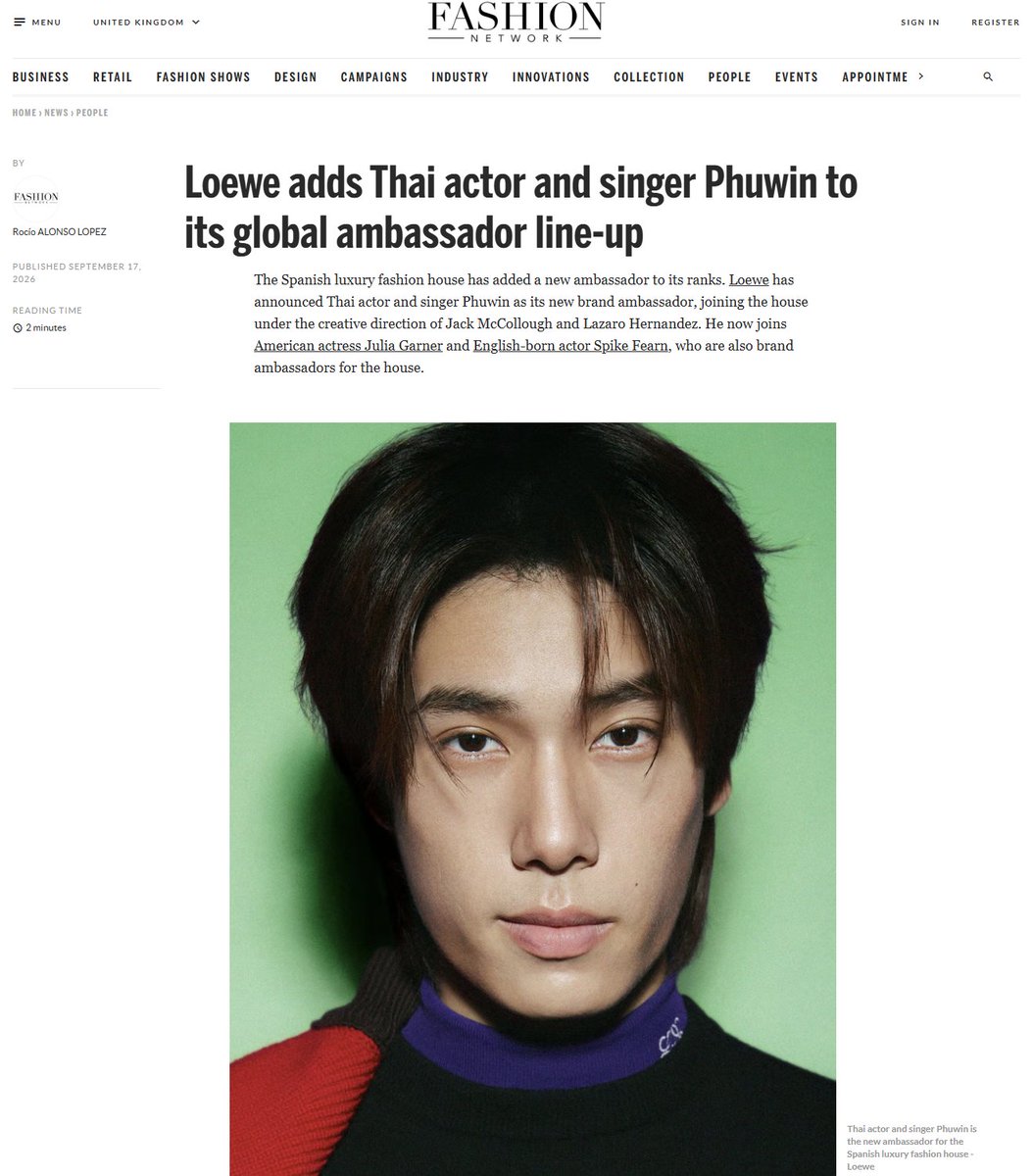 phuwinengstrm's tweet photo. Loewe แต่งตั้ง ภูวินทร์ นักแสดงและนักร้องชาวไทย เป็นแบรนด์แอมบาสเดอร์ระดับโลกคนล่าสุด

#LOEWExPhuwin #LOEWE @LoeweOfficial
@phuwintang #phuwintang

แบรนด์แฟชั่นหรูสัญชาติสเปนได้ต้อนรับแบรนด์แอมบาสเดอร์คนใหม่เข้าสู่ครอบครัว Loewe โดยได้ประกาศแต่งตั้ง ภูวินทร์ นักแสดงและนักร้องชาวไทย เป็นแบรนด์แอมบาสเดอร์คนใหม่ ซึ่งจะเข้ามาเป็นส่วนหนึ่งของแบรนด์ ภายใต้การดูแลของสองครีเอทีฟไดเรคเตอร์ Jack McCollough และ Lazaro Hernandez 

เท่ากับว่านักแสดงหนุ่มรายนี้จะเข้ามาสมทบกับ Julia Garner นักแสดงชาวอเมริกัน และ Spike Fearn นักแสดงชาวอังกฤษ ซึ่งเป็นแบรนด์แอมบาสเดอร์ของแบรนด์เช่นเดียวกัน
 
Jack McCollough และ Lazaro Hernandez พูดถึงภูวินทร์: 
สิ่งที่ดึงดูดความสนใจของเราในตัวภูวินทร์คือ ความเป็นธรรมชาติที่เขาสามารถปรับตัวให้โลดแล่นไปตามแขนงงานต่างๆ ได้อย่างลงตัว พร้อมเน้นย้ำถึงความทุ่มเทของภูวินทร์ทั้งในด้านการแสดงและดนตรี เช่นเดียวกับกระบวนสร้างสรรค์งานของเขาทั้งสองคน
.
บทความจาก https://t.co/Rcm8fDEEgC
แหล่งข้อมูลอันดับหนึ่งสำหรับมืออาชีพด้านแฟชั่นทั่วโลก
(บทความออริจินอลเป็นภาษาสเปน ลิงก์บทความอยู่ท้ายบทความภาษาอังกฤษค่ะ)
.
Loewe adds Thai actor and singer Phuwin to its global ambassador line-up https://t.co/HSW74W6X8X