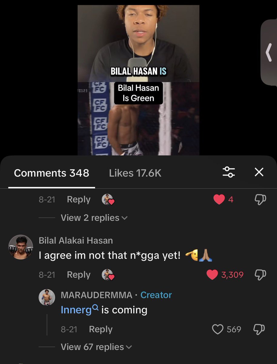 Themaraudermma's tweet photo. Yall gassed  Bilal Hasan up soo much he got too comfortable now. I’ve seen him say nigga like 15 times since his debut even in my comment section. https://t.co/C9XCMKesp4