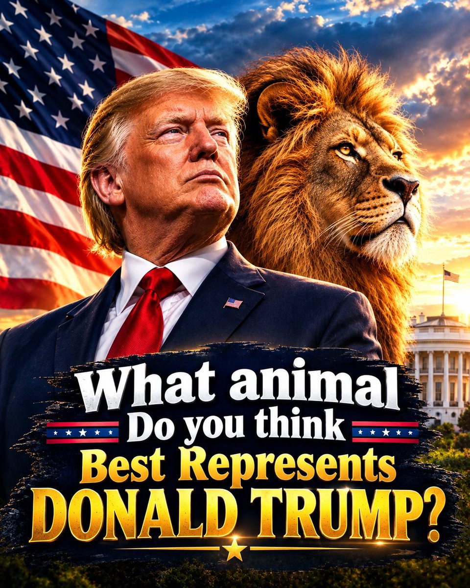 sttrumpw's tweet photo. 🦁🇺🇸 What animal do you think BEST represents Donald Trump? 
“LION” for me!
Because he’s brave, fearless, bold, intelligent, sharp, strong, and never backs down. 
A true leader with the heart of a lion! 
What’s your choice? https://t.co/6NtJgTzZ8l